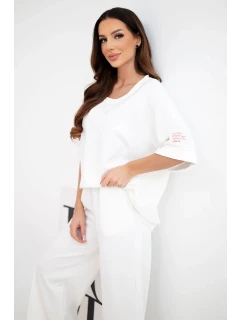 Dámský komplet z model 22014187 mikina a široké kalhoty ecru - K-Fashion