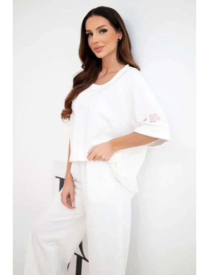 Dámský komplet z model 22014187 mikina a široké kalhoty ecru - K-Fashion