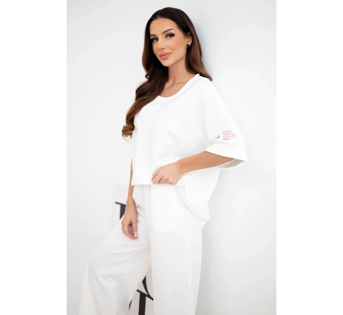 Dámský komplet z model 22014187 mikina a široké kalhoty ecru - K-Fashion