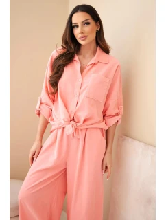 Dámský bavlněný komplet s košilí a širokou nohavicí model 22015460 - K-Fashion