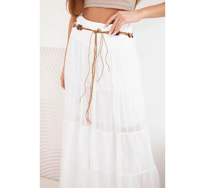 Dámská maxi bavlněná sukně s model 22048763 výšivkou a elastickým pasem bílá - K-Fashion Dámská maxi bavlněná sukně s model 22048763 výšivkou a elastickým pasem bílá - K-Fashion