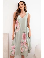 Dámské bavlněné oversize šaty s výstřihem do V a květinovým potiskem khaki Dámské bavlněné oversize šaty s výstřihem do V a květinovým potiskem khaki