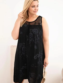 Dámské šaty Plus Size z viskózy s květinovým vzorem a krajkovým vrškem černá