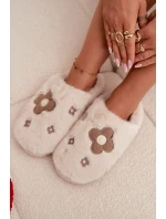 Kožešinové pantofle s květinami béžové Selinne Kožešinové pantofle s květinami béžové Selinne