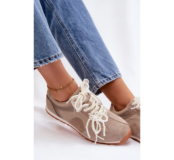 Kožené semišové dámské tenisky Big Star TT274677 béžové