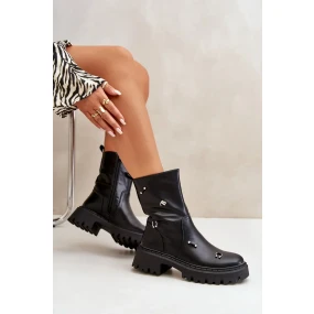 Dámské Kotníkové Boty z Eko Kůže na Zip s Ozdobnými Detaily Černé Reritha