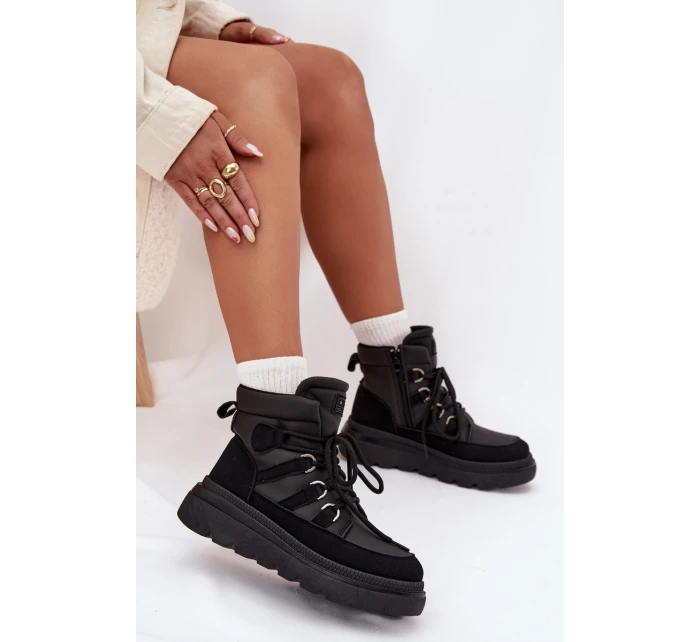 Dámské kotníkové boty Liorae trapery na platformě – černé Dámské kotníkové boty Liorae trapery na platformě – černé