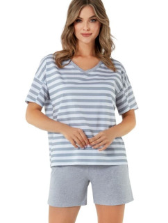 Bavlněné dámské pyžamo model 20149421 šedé s pruhy - Italian Fashion