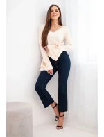 Dámská model 21938048 blůza s V výstřihem a volány na rukávech béžová - K-Fashion