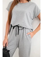 Bavlněný komplet halenka + kalhoty šedý