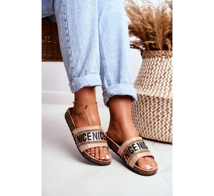 Nazouváky Na Korkové Podrážce Se Zirkony Béžové Be model 21536465 - EVENTO