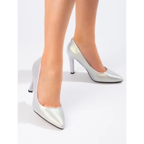 Designové  lodičky Srebrny dámské na širokém podpatku