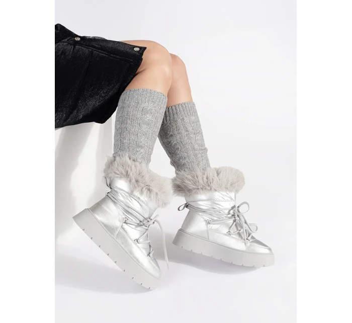 Designové sněhule dámské stříbrné platforma Designové sněhule dámské stříbrné platforma