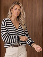Dámský oversize kardigan s černobílými pruhy FashionStreet MY2640 Dámský oversize kardigan s černobílými pruhy FashionStreet MY2640