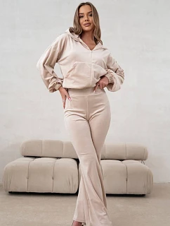 Dvoudílný velurový komplet s kalhotami do zvonu Goodlookin beige (821144)