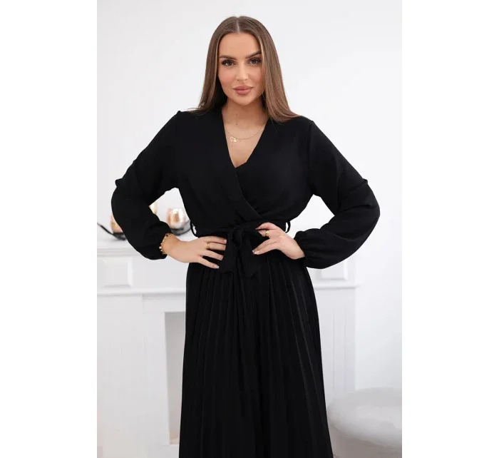 Šaty se svázaným plisovaným lemem černý Šaty se svázaným plisovaným lemem černý