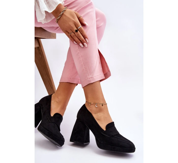 Semišové Lodičky Na Podpatku A Platformě Černe model 21612230 - VINCEZA