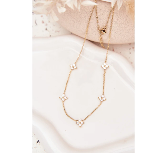 Ženský náhrdelník s květinami z chirurgické oceli zlatý Ženský náhrdelník s květinami z chirurgické oceli zlatý