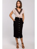 S206 Top s krajkovým výstřihem - béžový