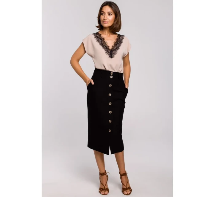 S206 Top s krajkovým výstřihem - béžový