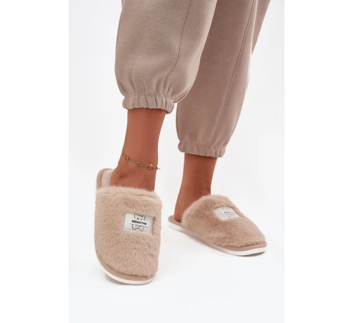Dámské domácí pantofle s kožešinou Maelis – béžové