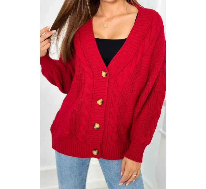 Svetr na knoflíky model 20774210 červený - Kesi Svetr na knoflíky model 20774210 červený - Kesi
