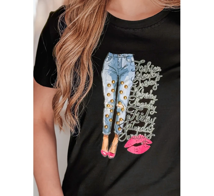 Dámské tričko s potiskem TRENDAY černé FashionStreet RY2824