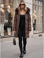 Dámská zimní prošívaná bunda s kapucí, hnědá, FashionStreet TY5825 Dámská zimní prošívaná bunda s kapucí, hnědá, FashionStreet TY5825