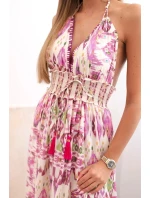 Dámské viskózové šaty na ramínka s hlubokým výstřihem fialka