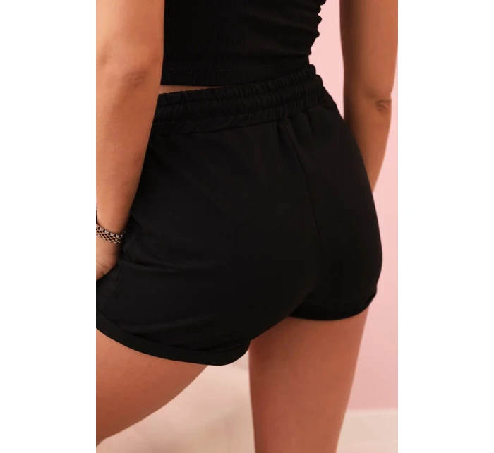 Dámské bavlněné šortky s gumou a šňůrkou v pase černé