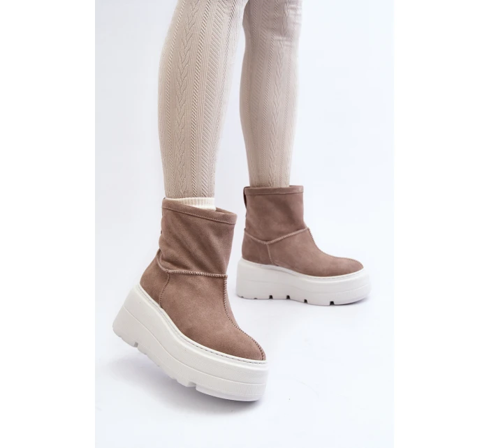 Kožené Dámské Boty Na Podpatku S Pásky  Bežové model 21644286 - Zazoo