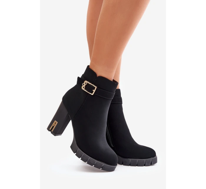 Kožené Botky Na Klínku S Kroužkem Černé Eftane Kožené Botky Na Klínku S Kroužkem Černé Eftane