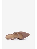 Kožené Semišové Sandály Na Podpatku S Ozdobeným Páskem D&A CR61-3048 Béžové