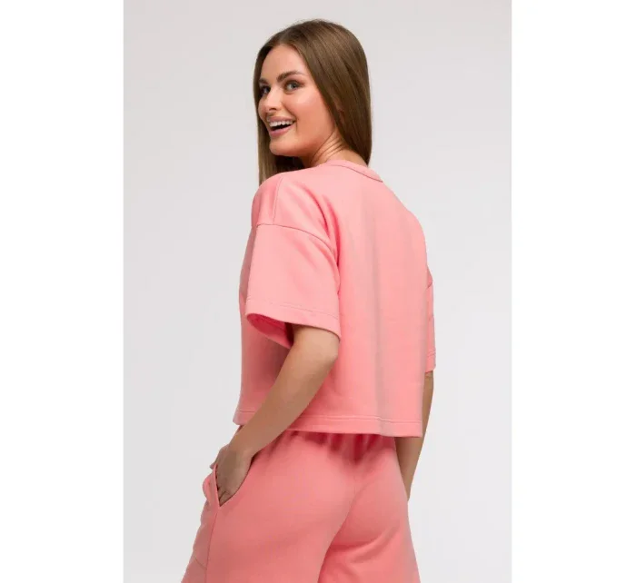 B294 Oříznutá mikina s krátkým rukávem - korálová B294 Oříznutá mikina s krátkým rukávem - korálová