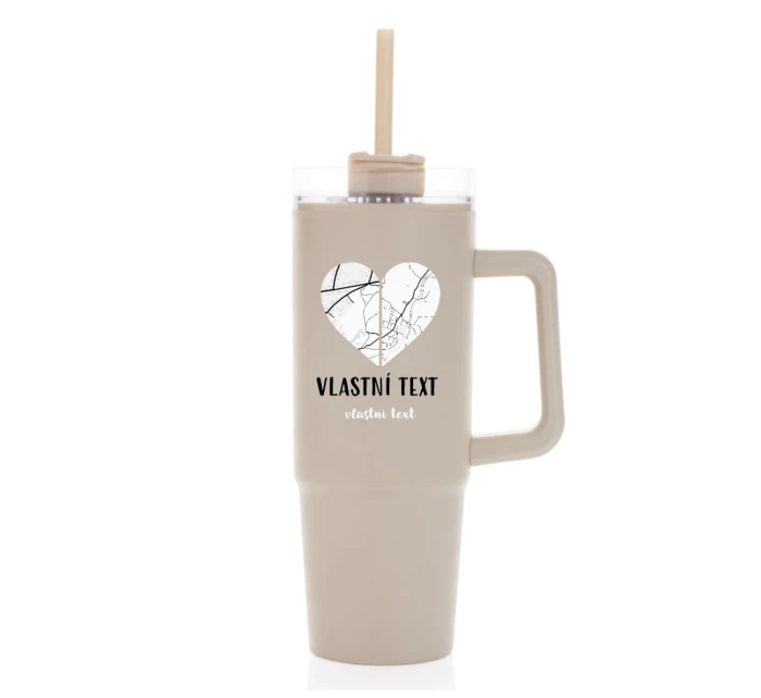Personalizovaná termoska s průhledným víčkem - dvě mapy jako srdce Personalizovaná termoska s průhledným víčkem - dvě mapy jako srdce