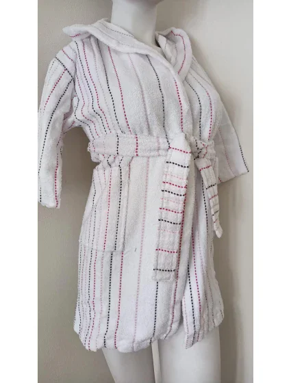 AKCE - Dívčí župan s kapucí 9114 0100 bílý s proužkem - Vestis AKCE - Dívčí župan s kapucí 9114 0100 bílý s proužkem - Vestis