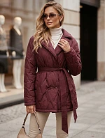 Dámská přechodová bunda s páskem, vínová, FashionStreet TY5806