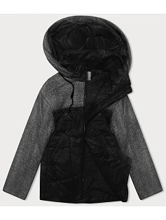 Volná bunda s odepínací kapucí Vaston black-melange (SJ218-036#)