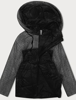 Volná bunda s odepínací kapucí Vaston black-melange (SJ218-036#)