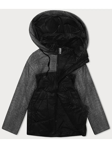 Volná bunda s odepínací kapucí Vaston black-melange (SJ218-036#) Volná bunda s odepínací kapucí Vaston black-melange (SJ218-036#)