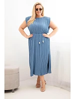 Dámské šaty Plus Size z viskózy, plisované, s vázáním džínové