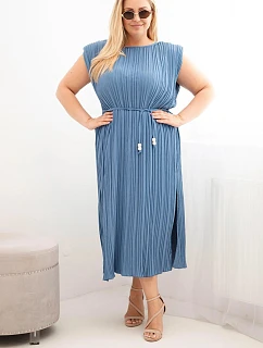 Dámské šaty Plus Size z viskózy, plisované, s vázáním džínové