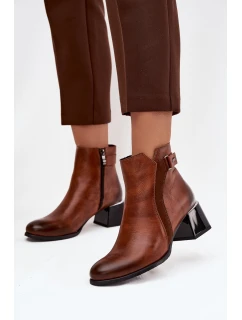 Kožené dámské boty na podpatku s vyhříváním Zazoo 60563 hnědé