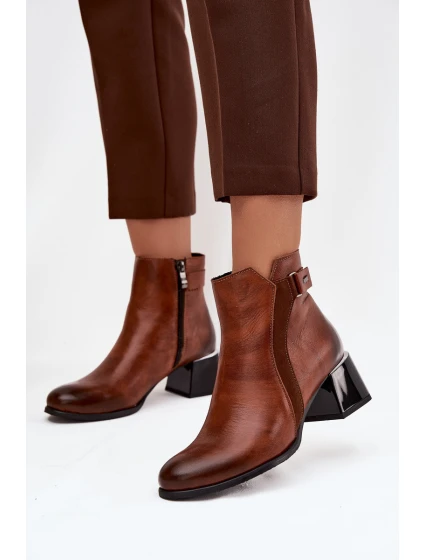 Kožené dámské boty na podpatku s vyhříváním Zazoo 60563 hnědé