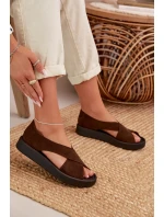 Dámské sandály model 22027717 z přírodního semiše hnědé - Zazoo