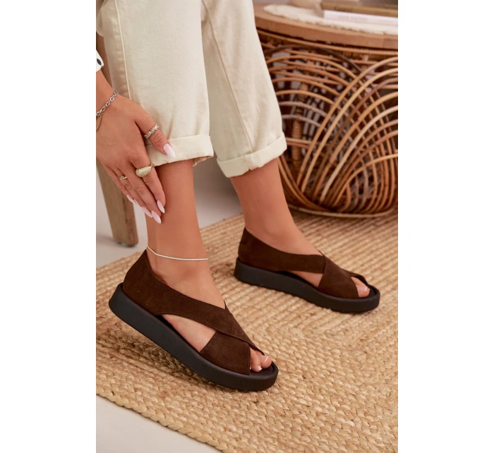 Dámské sandály model 22027717 z přírodního semiše hnědé - Zazoo