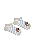 Dětské a mládežnické ponožky Kotníkové Pruhy A Medvídek Beżové Dětské a mládežnické ponožky Kotníkové Pruhy A Medvídek Beżové