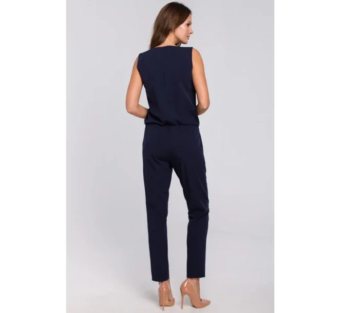 K009 Jednodílný overal s výstřihem do V - tmavě modrý