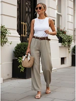 Dámské kalhoty z lyocellu se širokými nohavicemi v barvě mokka, FashionStreet UY3082 Dámské kalhoty z lyocellu se širokými nohavicemi v barvě mokka, FashionStreet UY3082