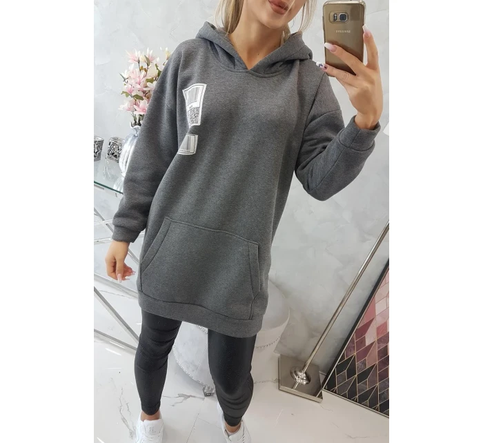 Mikina s kapucí a nášivkami grafitová